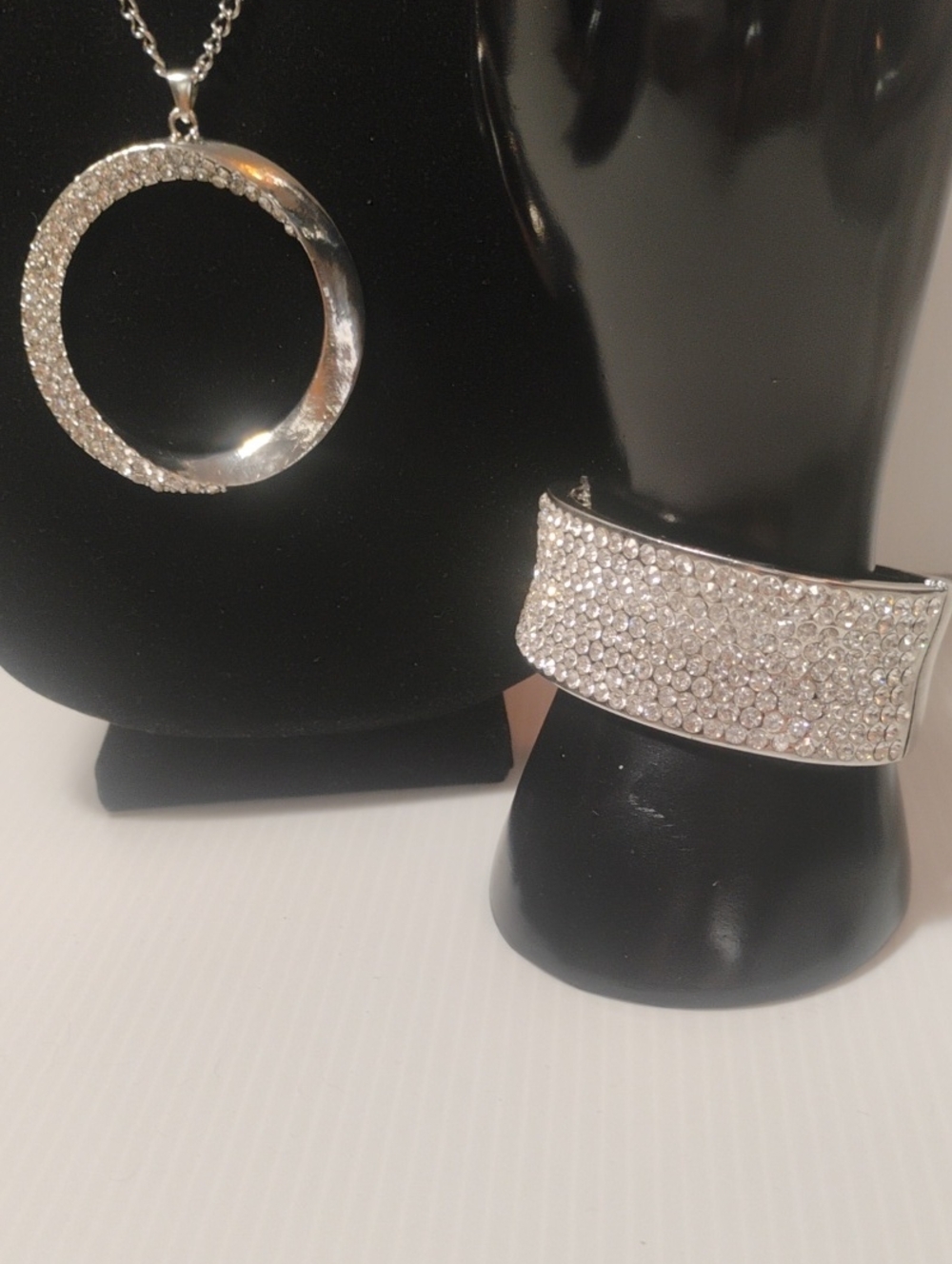 Silver Tone Crystal Necklace And Bangle